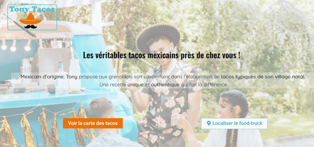 Page d'accueil du site de food-truck Tony Tacos