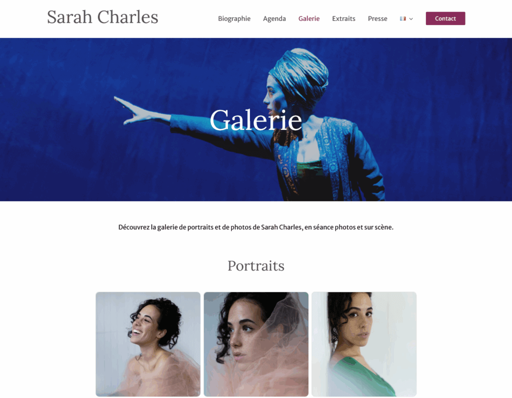 Page Galerie du site de Sarah Charles