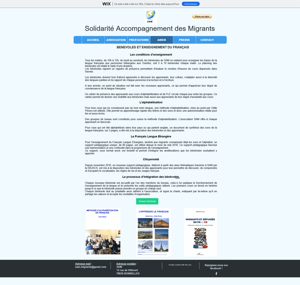 Une page du site SAM Migrants avant refonte