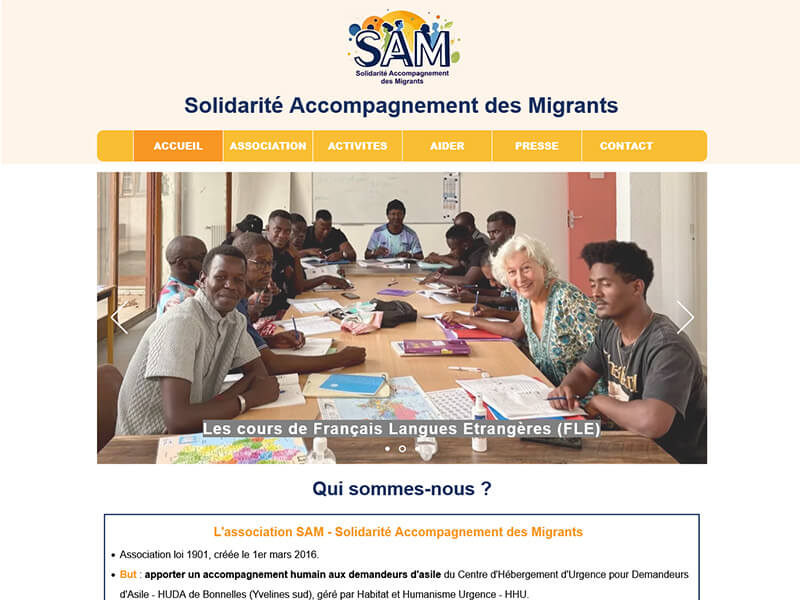 Page d'accueil du site de l'association Sam-Migrants