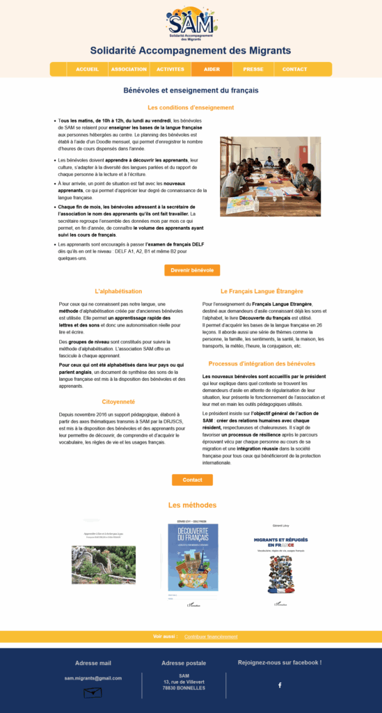 Une page du site après refonte