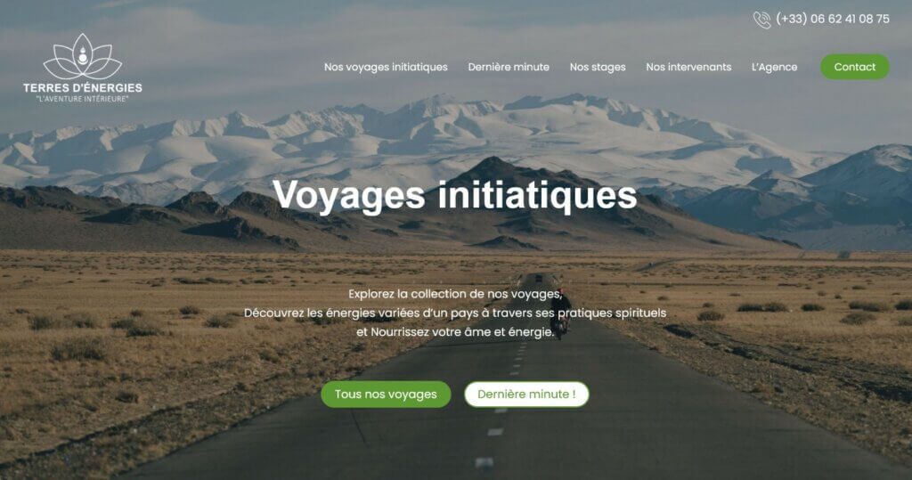 Page d'accueil du site de "terres voyages énergies"