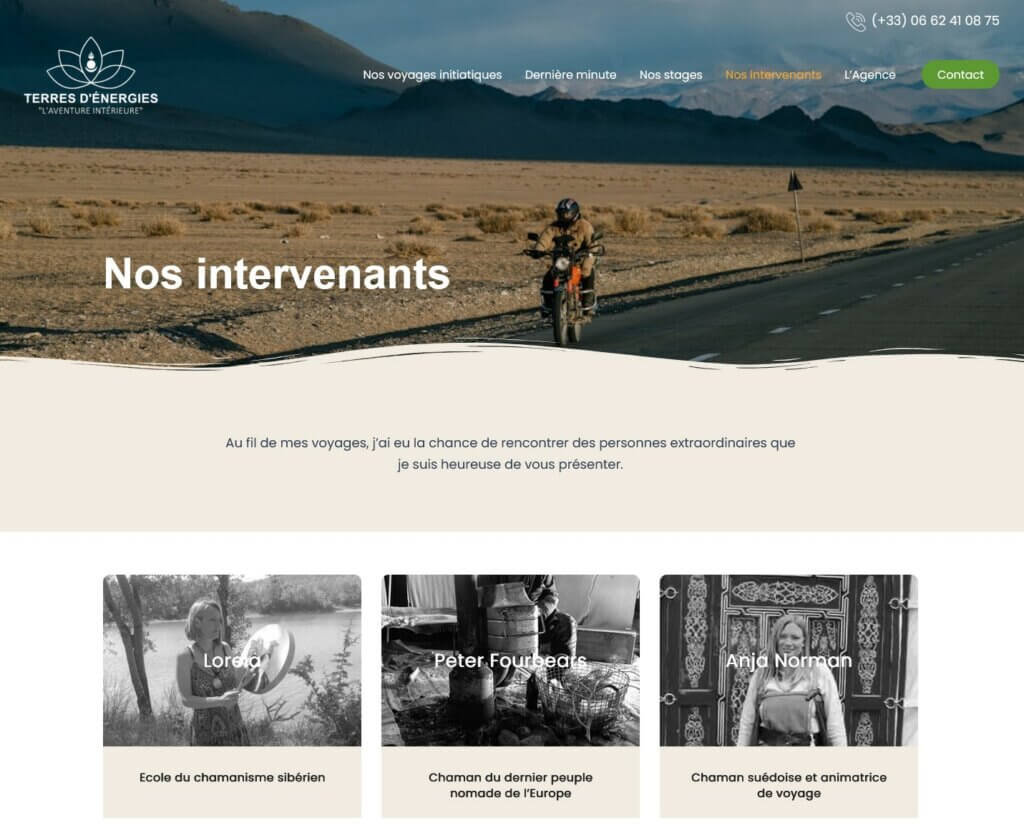 Page "Nos intervenant" du site de "terres voyages énergies"