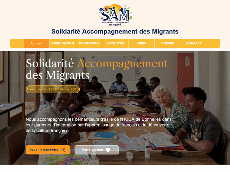 Page d'accueil du site de l'association Sam-Migrants